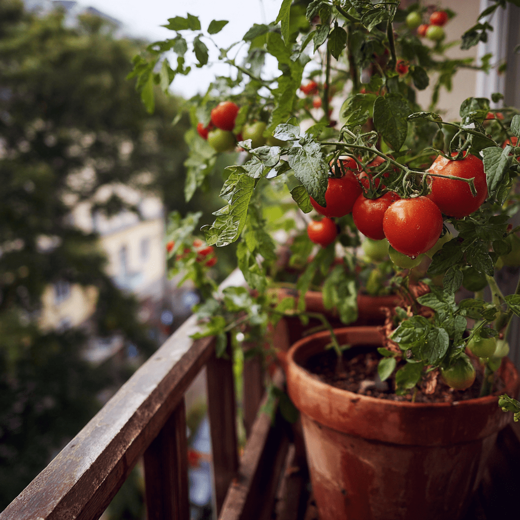 Real Tomatoe container plant on a balcony