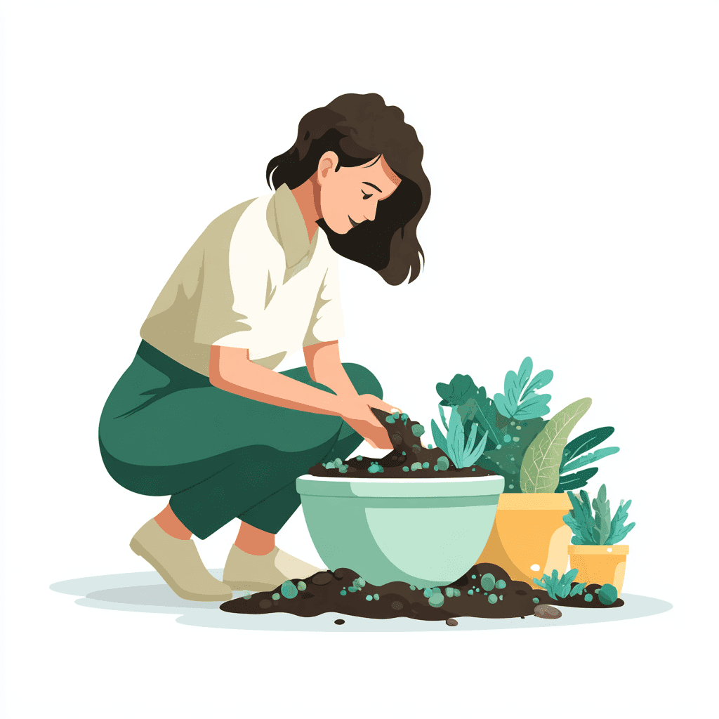 A woman filling the container with well drained soil