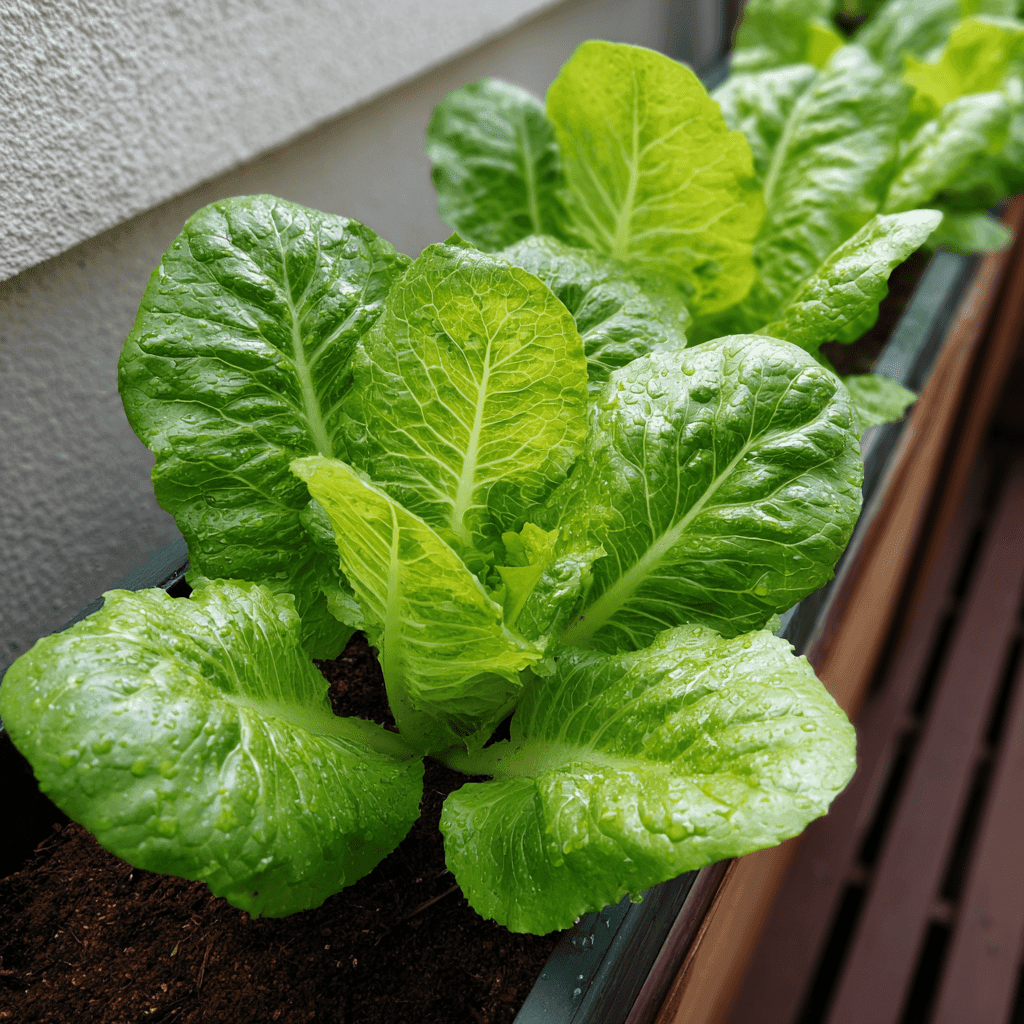 Realistic letuce_growing a rectangular balcony container